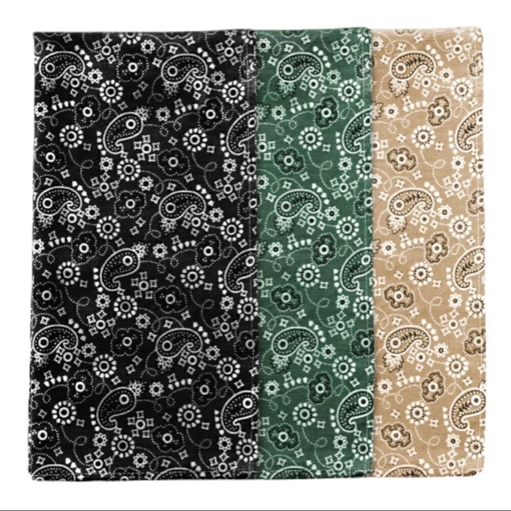 Perry Ellis Portfolio Men's Assorted 3 Pack of Green Black & Beige Bandanas New - Picture 4 of 8